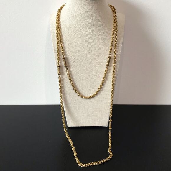 Vintage Freirich Signed 60” Gold Tone Elongated Filigree Bar Link Rope Chain - Picture 4 of 16